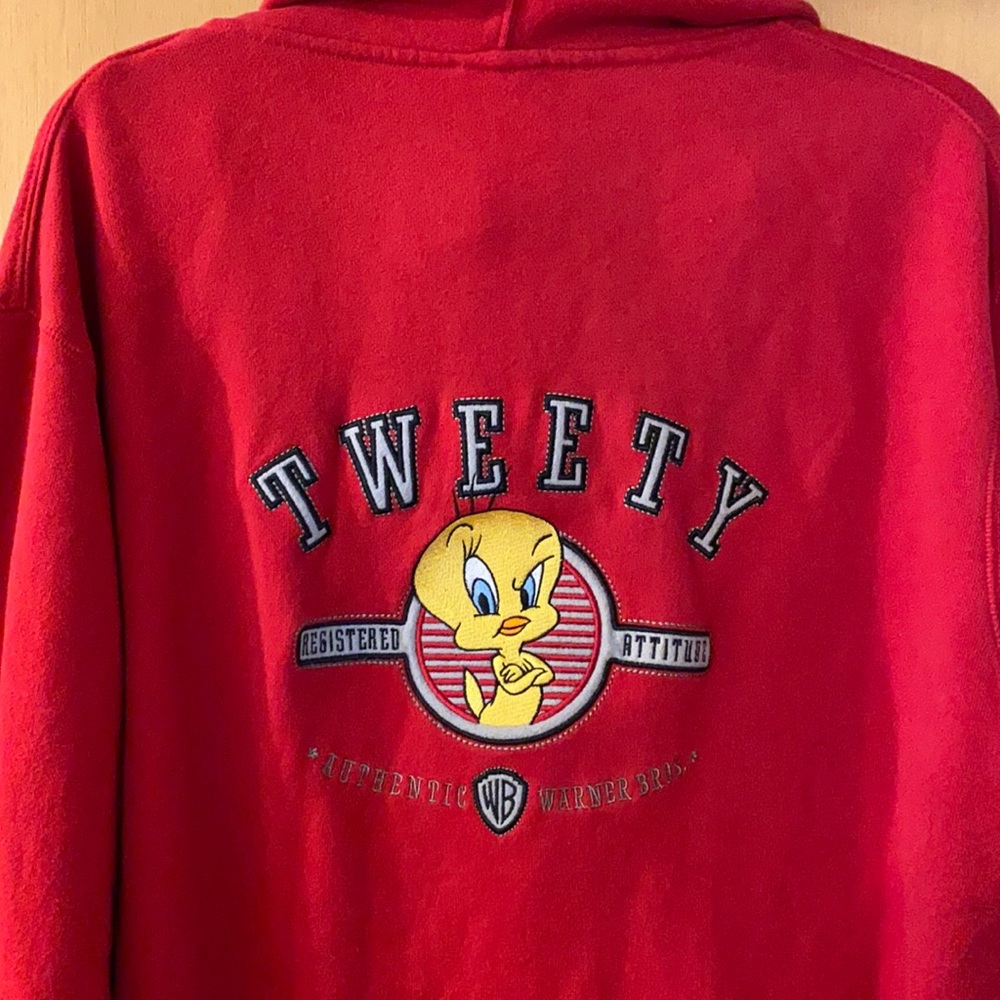 Tweety Warner Bros Hoodie Zip Up Y2K Red Size XL